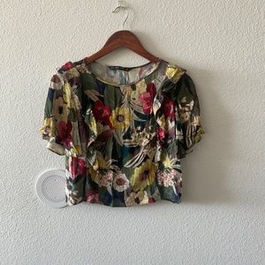 Zara Crop Floral Ruffled Top Medium